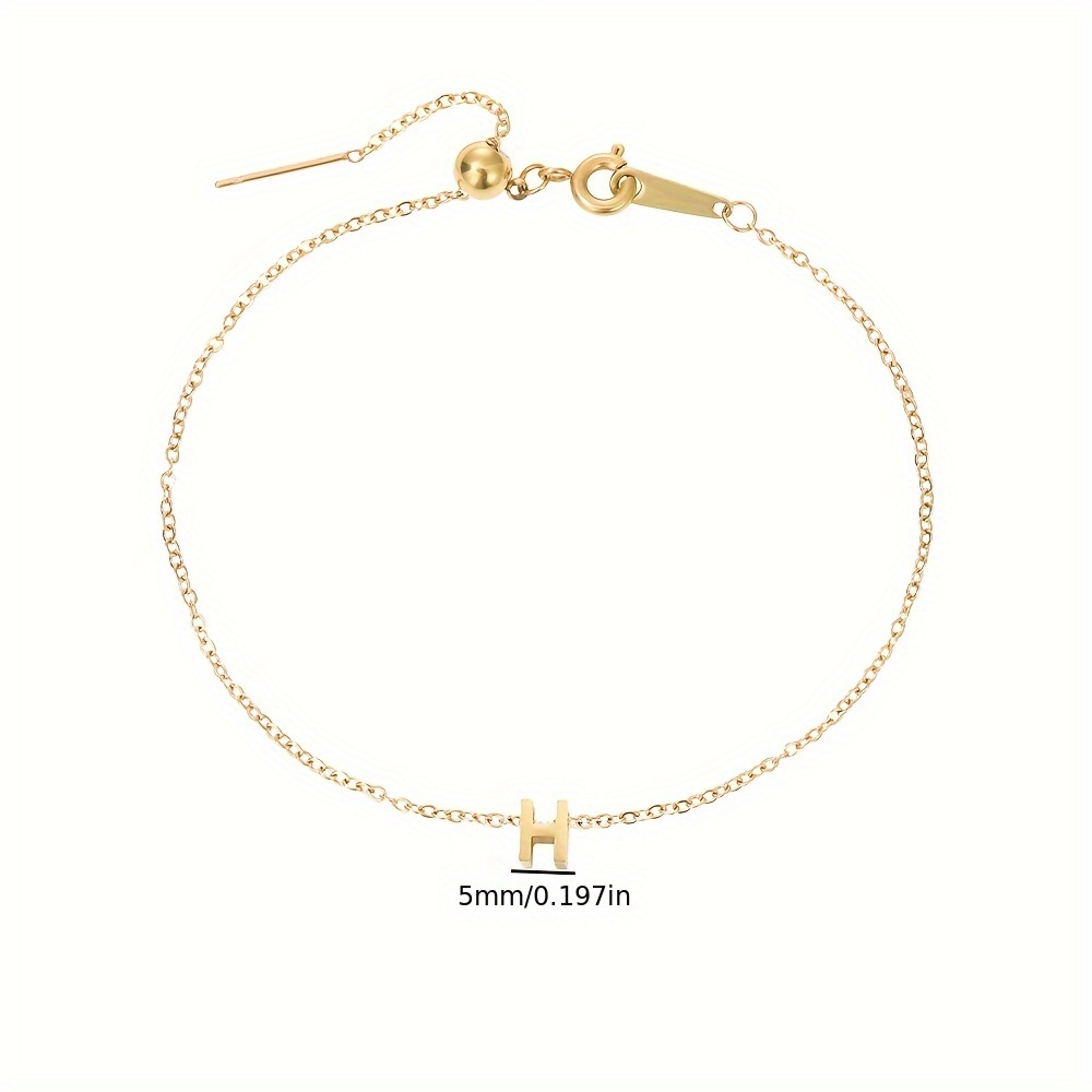 Golden Tone Stainless Steel Alphabet Bracelet Women Initial Charm Chain Link